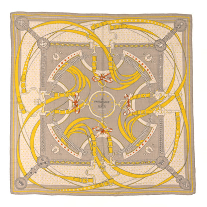 Hermes Cashmere Silk La Promenade du Matin Bandana Shawl 140 Naturel Beige Jaune Vif 1 of 3