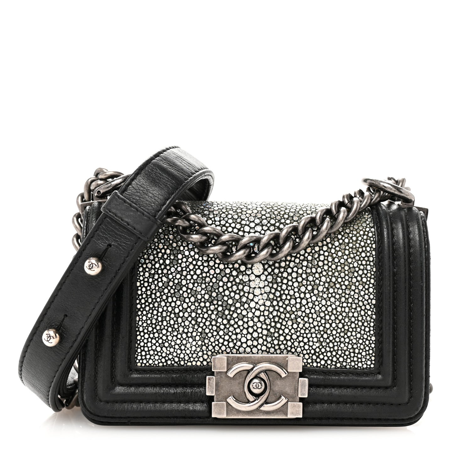 Galuchat Stingray Mini Boy Flap Black Silver