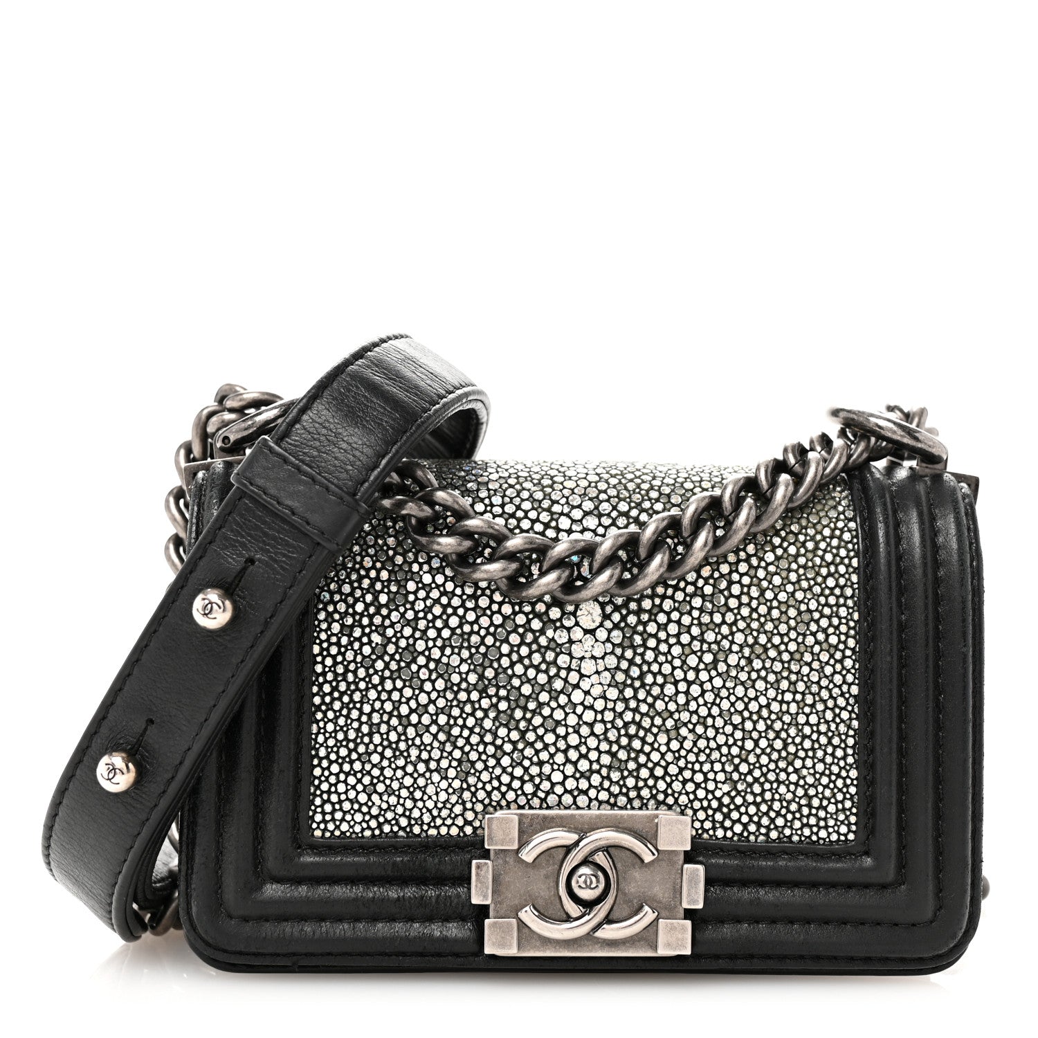 Chanel Galuchat Stingray Mini Boy Flap Black Silver 1 of 10