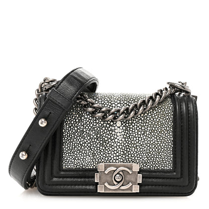 Chanel Galuchat Stingray Mini Boy Flap Black Silver 1 of 10