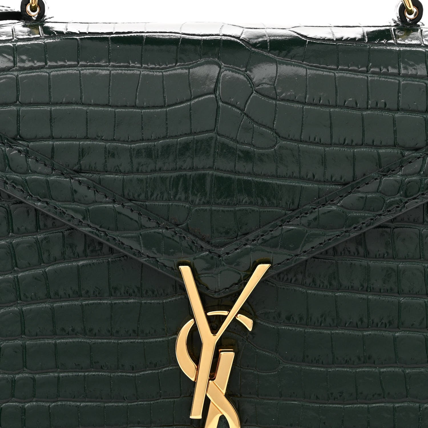 Saint Laurent Calfskin Crocodile Embossed Mini Classic Monogram Cassandra Top Handle Green 7 of 9
