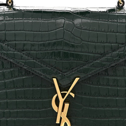 Saint Laurent Calfskin Crocodile Embossed Mini Classic Monogram Cassandra Top Handle Green 7 of 9