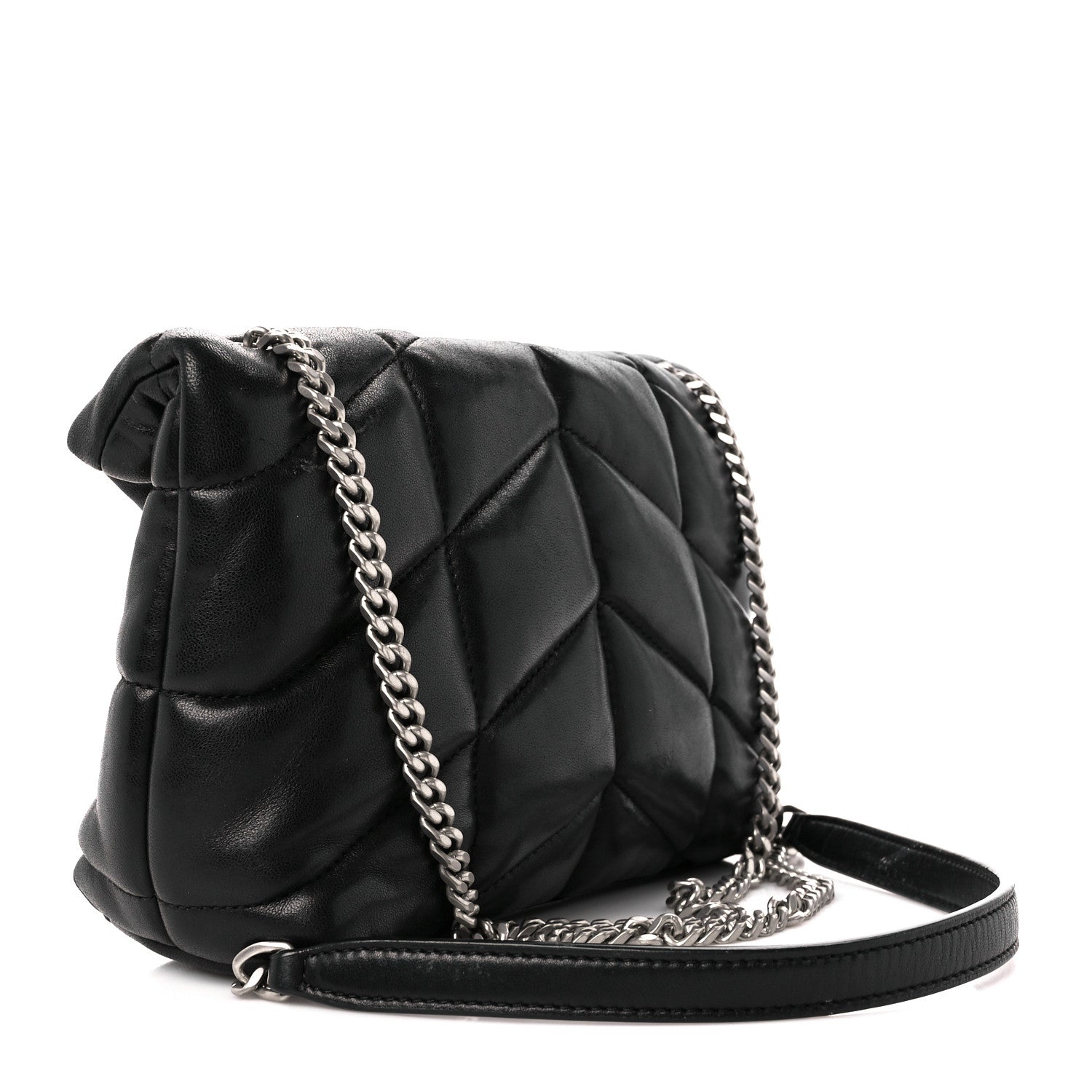 Saint Laurent Lambskin Quilted Toy Loulou Puffer Monogram Chain Satchel Black 3 of 11