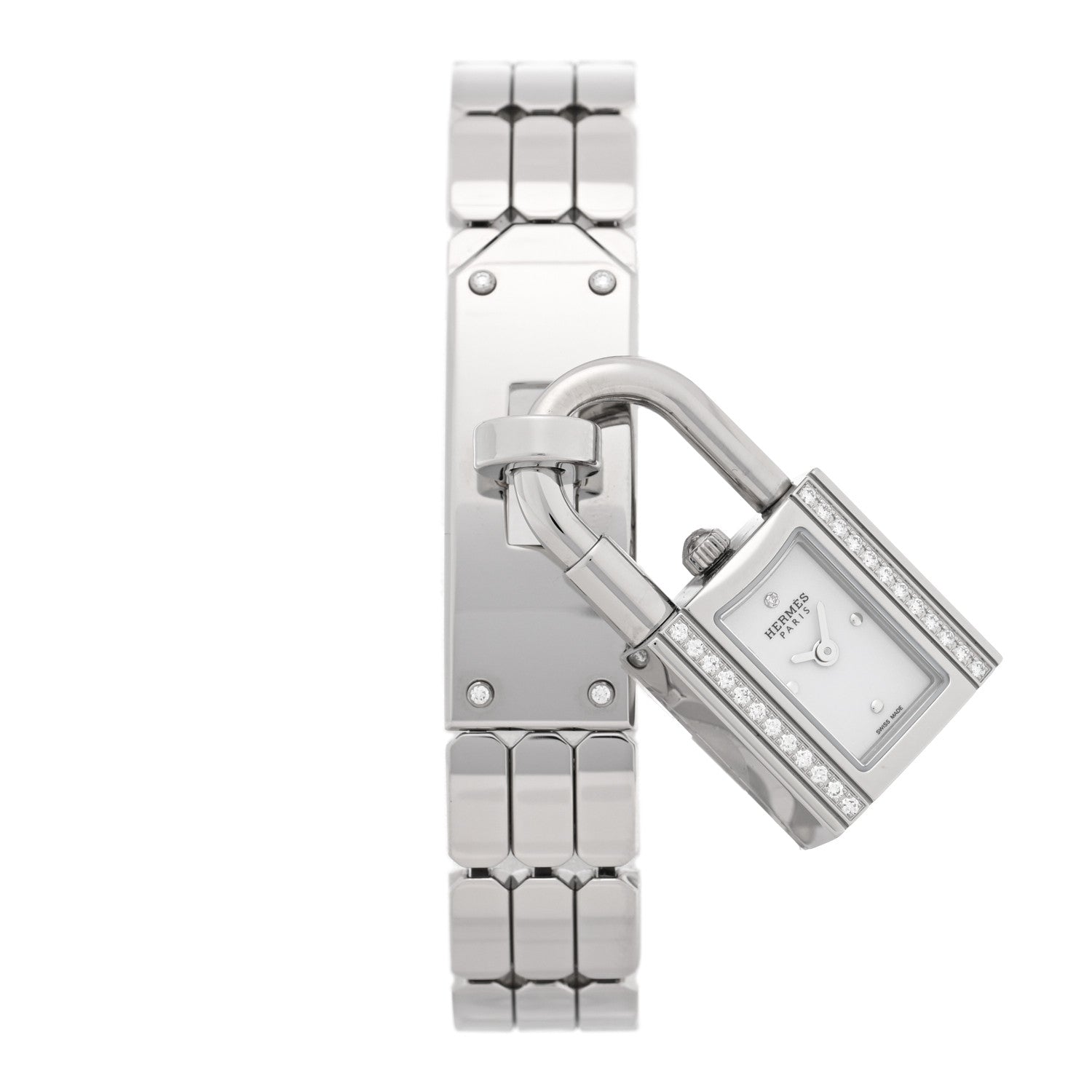 Hermes Stainless Steel Diamond 16mm Kelly Quartz Watch 1 of 5