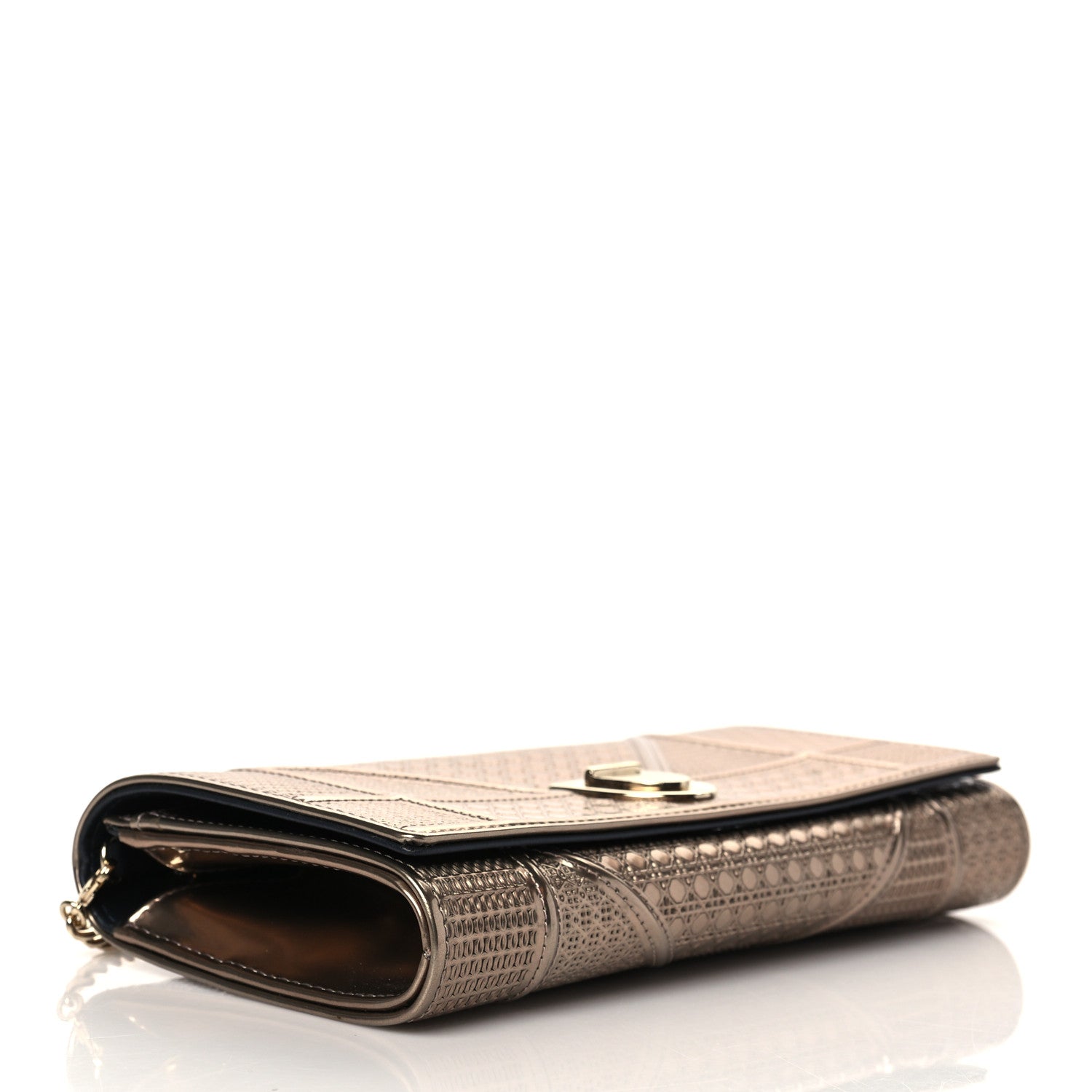 Christian Dior Metallic Patent Micro-Cannage Diorama Croisiere Chain Wallet Champagne 4 of 9