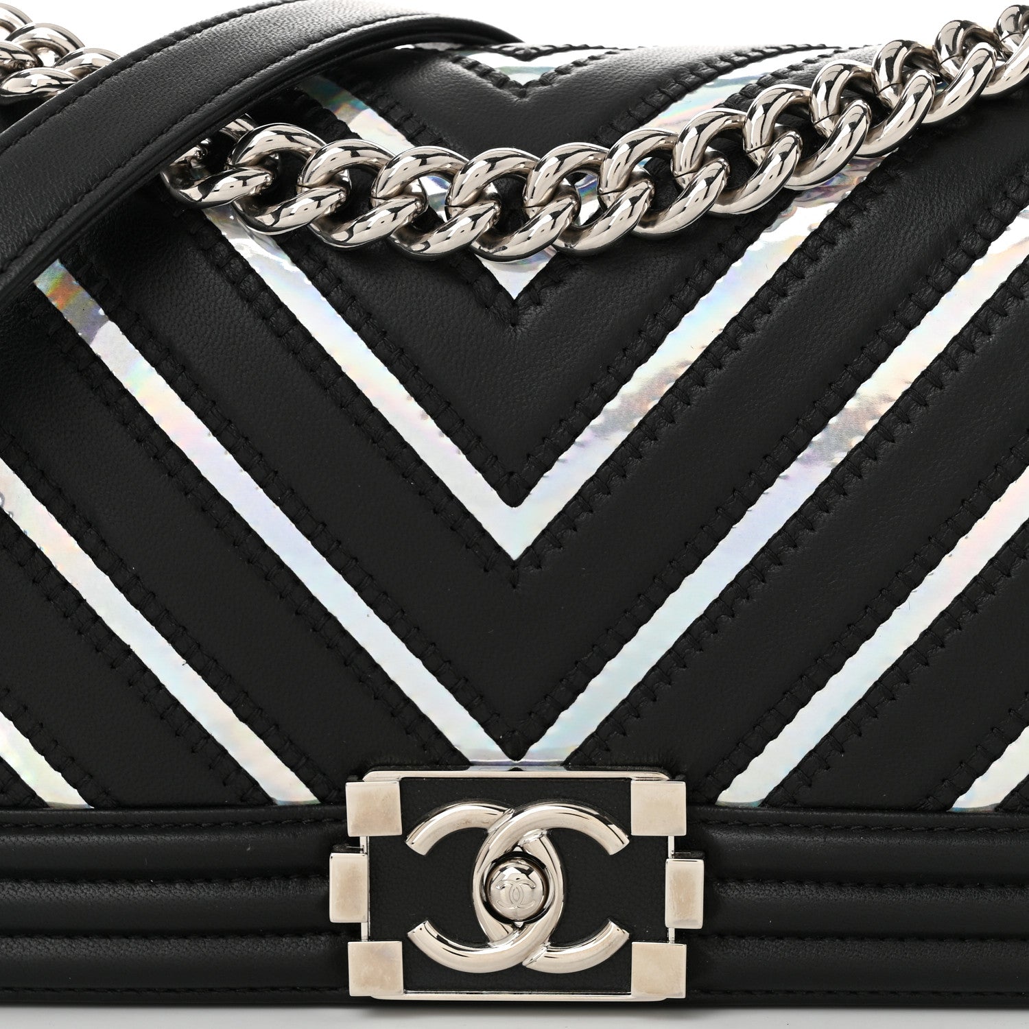 Chanel Lambskin Iridescent PVC Chevron Quilted Medium Boy Flap Black Silver 8 of 10