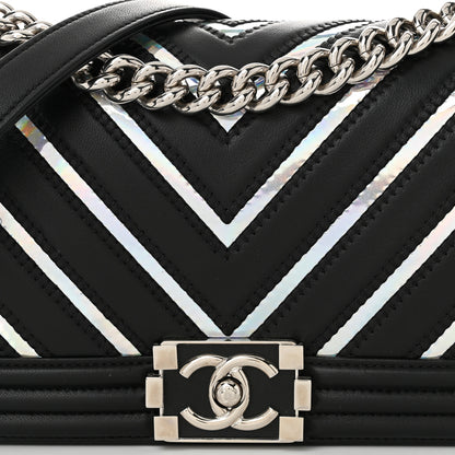 Chanel Lambskin Iridescent PVC Chevron Quilted Medium Boy Flap Black Silver 8 of 10