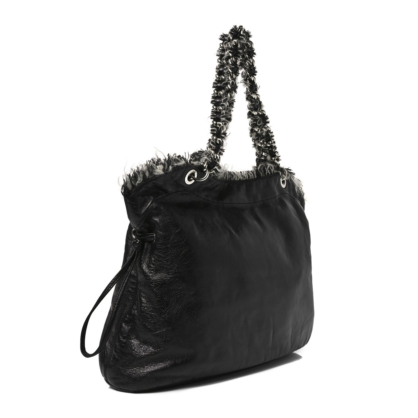 Tweed Lambskin Drawstring Tweedy Tote Black