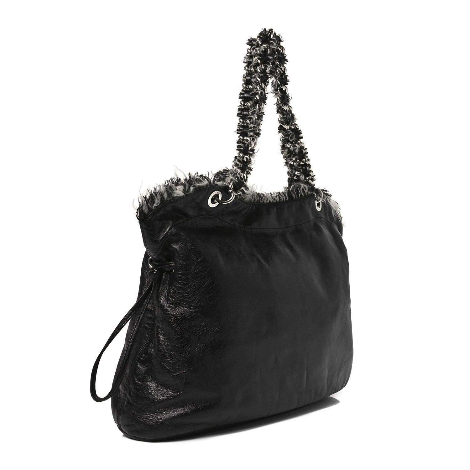 Chanel Tweed Lambskin Drawstring Tweedy Tote Black 3 of 10