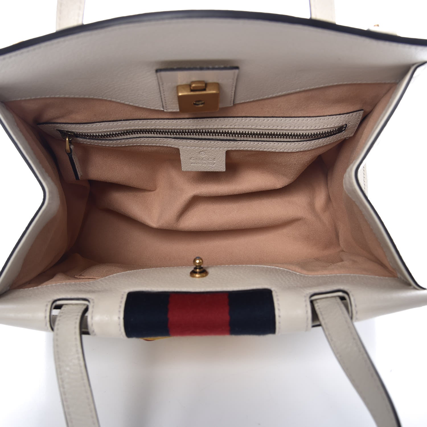 Gucci Grained Calfskin Web Stripe Butterfly Medium Totem Top Handle Bag White 6 of 10