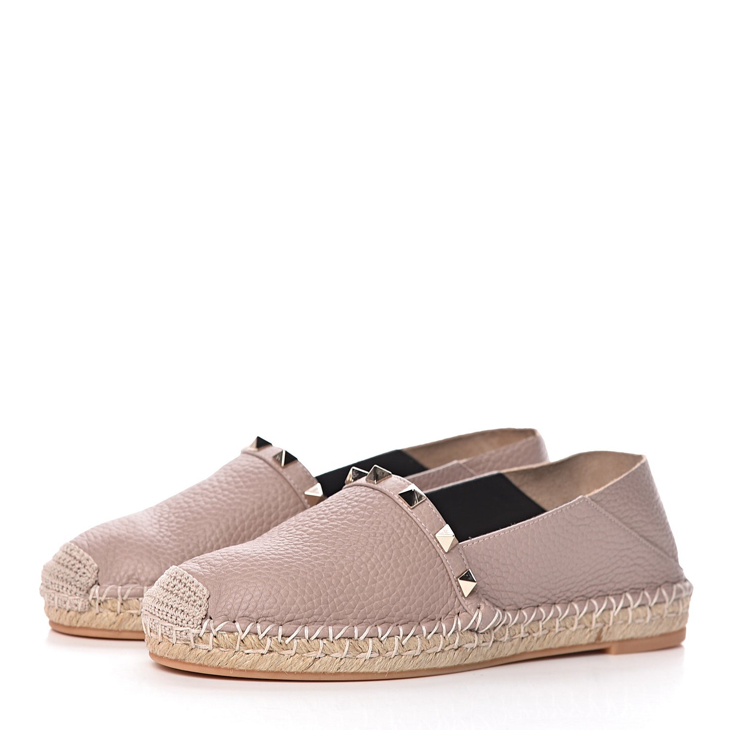 Pebbled Calfskin Rockstud Espadrilles 35 Poudre