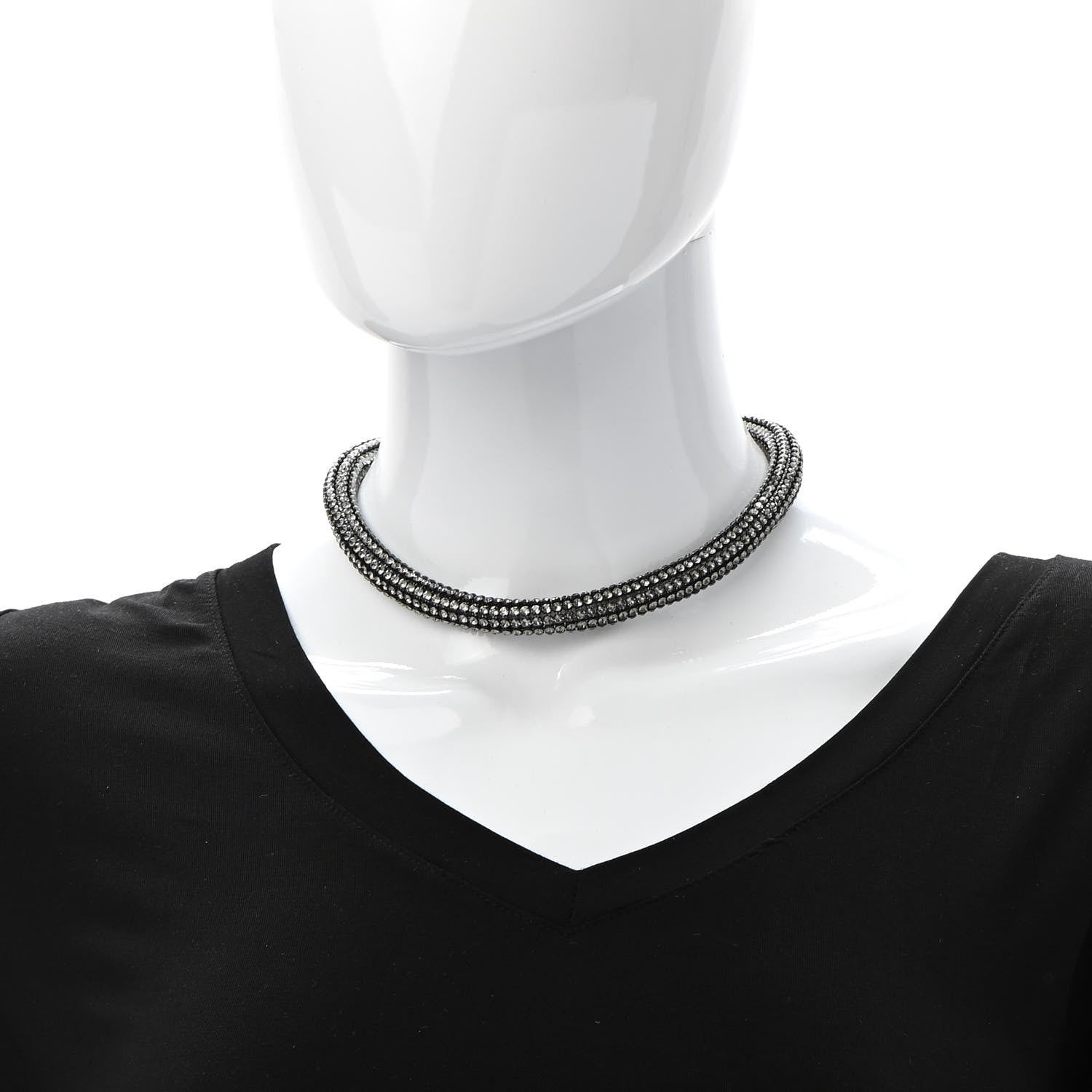 Chanel Crystal CC Logo Choker Necklace Dark Grey 2 of 7