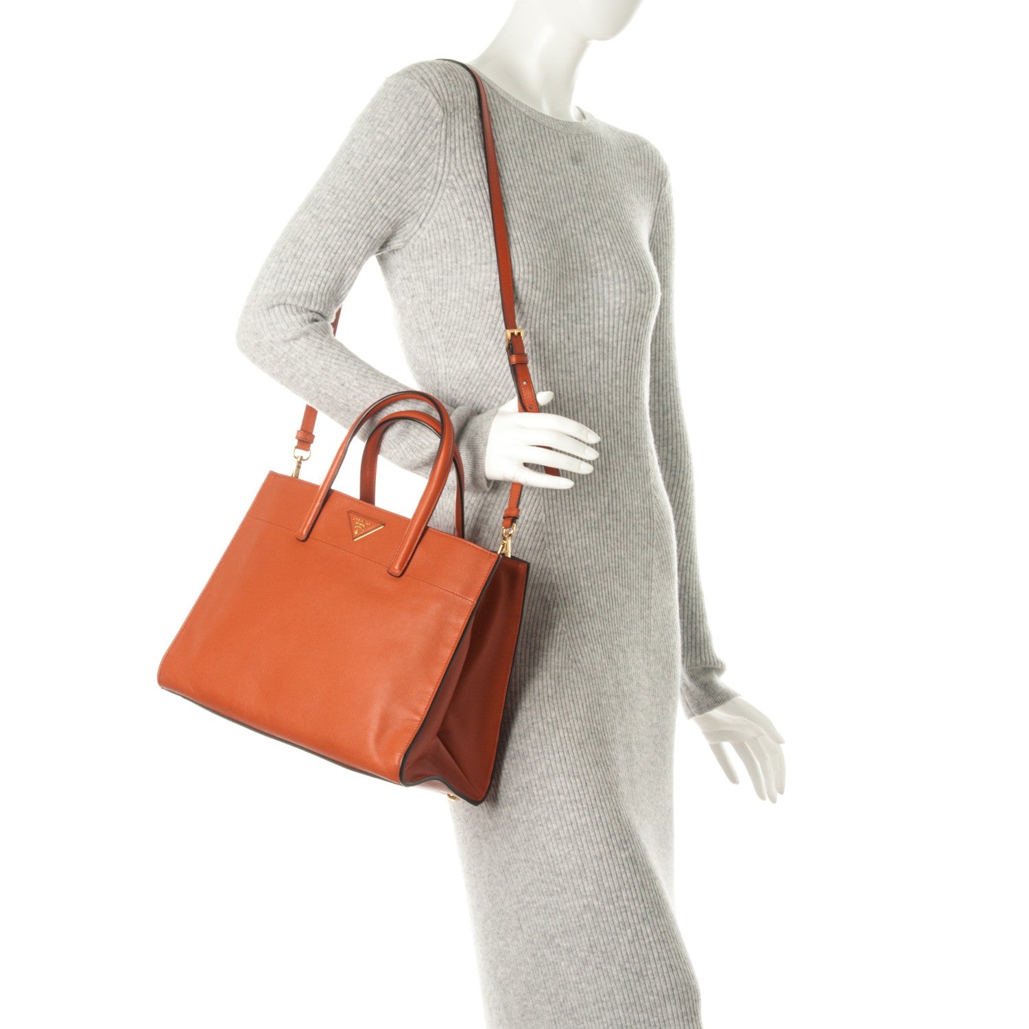 Prada Saffiano Soft Tote Papaya 2 of 9