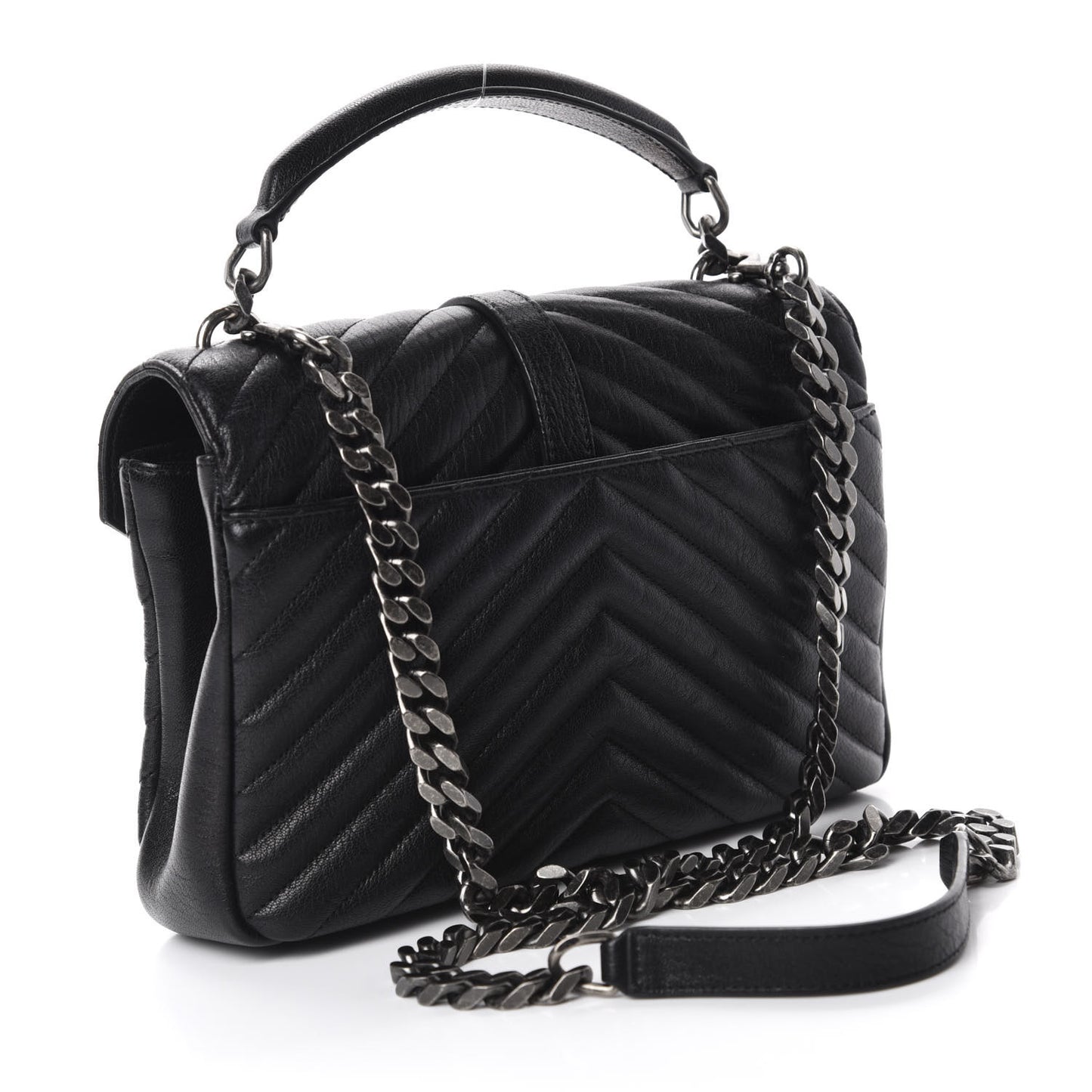 Sheepskin Matelasse Chevron Monogram Medium College Bag Black