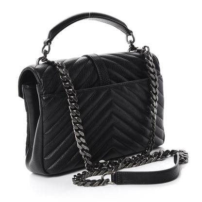 Saint Laurent Sheepskin Matelasse Chevron Monogram Medium College Bag Black 3 of 12
