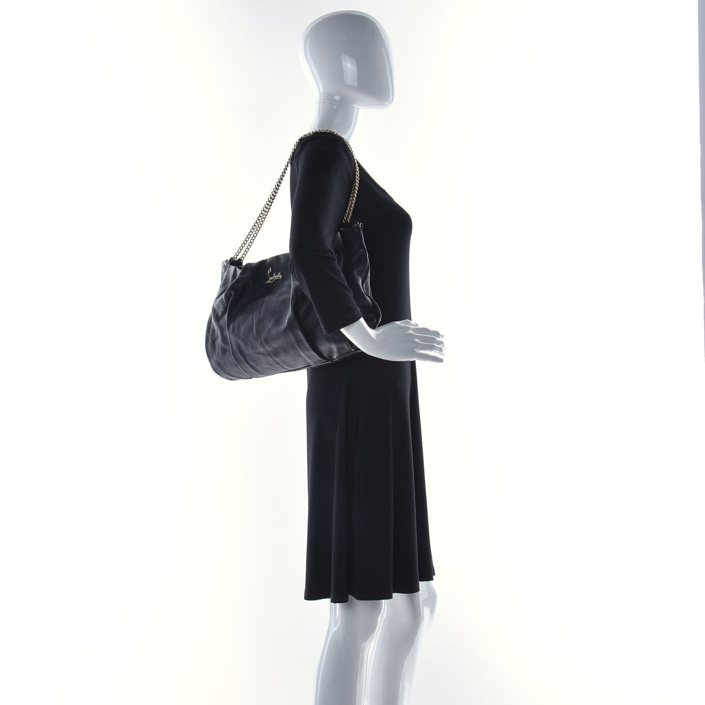 Calfskin Pleated Chain Hobo Black