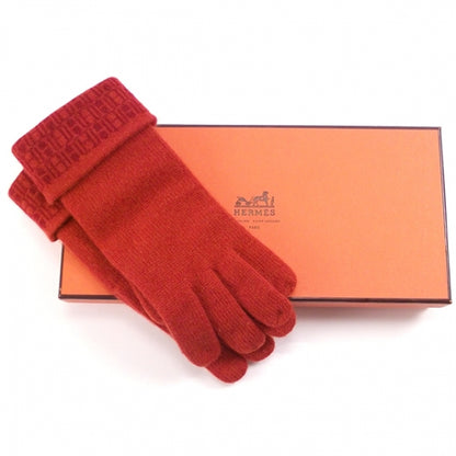 Hermes Cashmere H Logo Gloves Red 2 of 4