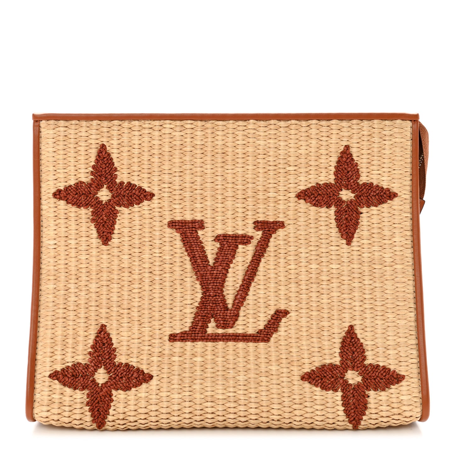 Raffia Monogram Giant Toiletry Pouch 26 Tan