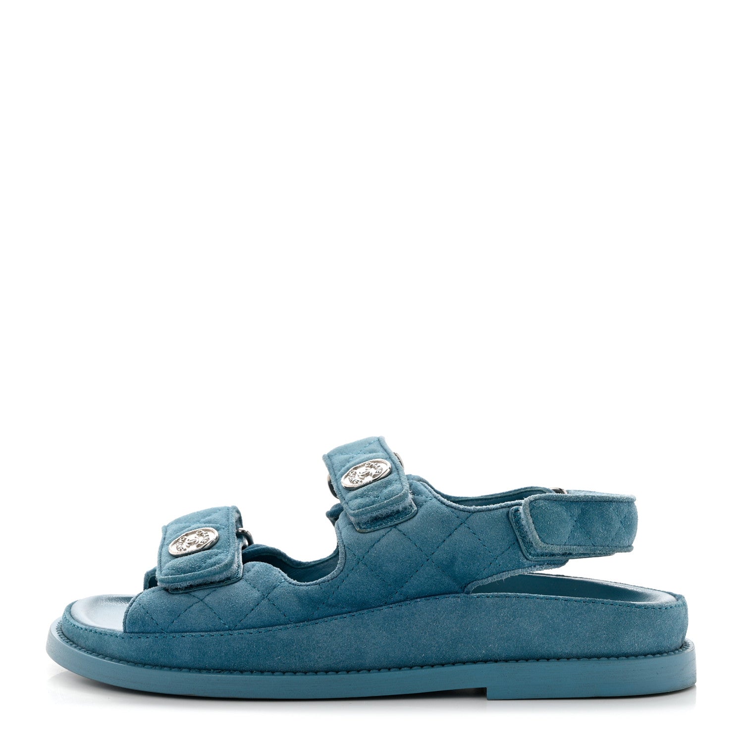 Chanel Suede Calfskin Velcro Dad Sandals 35 Blue 1 of 8
