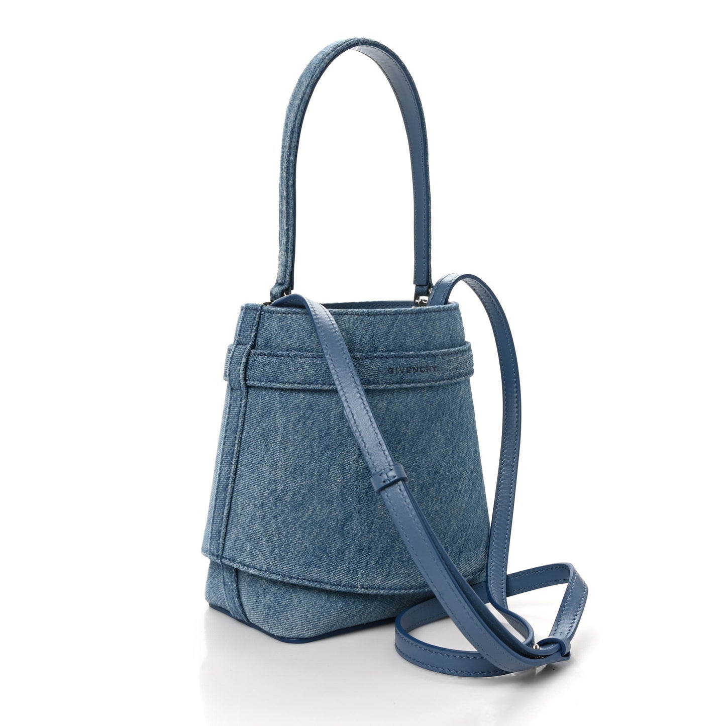 Denim Shark Lock Bucket Bag Medium Blue