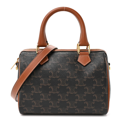 Celine Triomphe Canvas Calfskin Small Boston Bag Tan 1 of 10