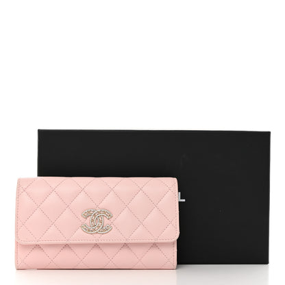 Chanel Caviar Quilted Crystal CC Large Gusset Flap Wallet Pink 9 of 9