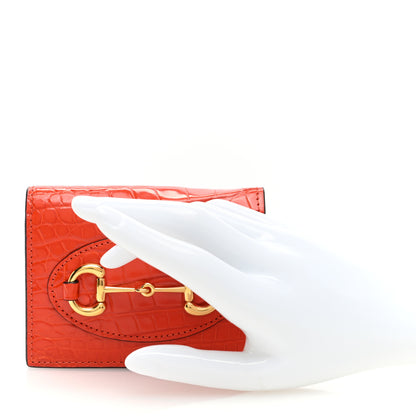 Gucci Boarded Plutone Crocodile Horsebit 1955 Card Case Wallet Sun Orange 2 of 7