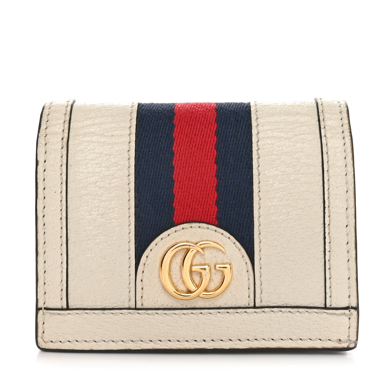 Textured Calfskin Web Ophidia Card Case Mystic White