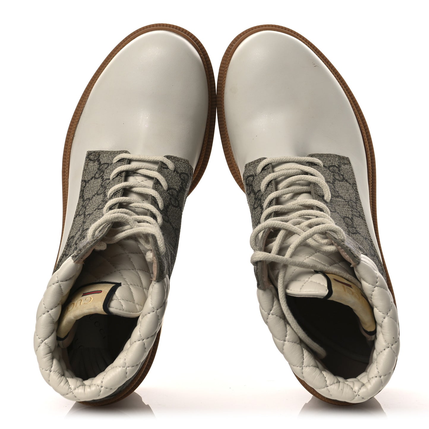 Calfskin GG Supreme Monogram Nappa Quilted Lace Up Ankle Boots 42 Mystic White Beige
