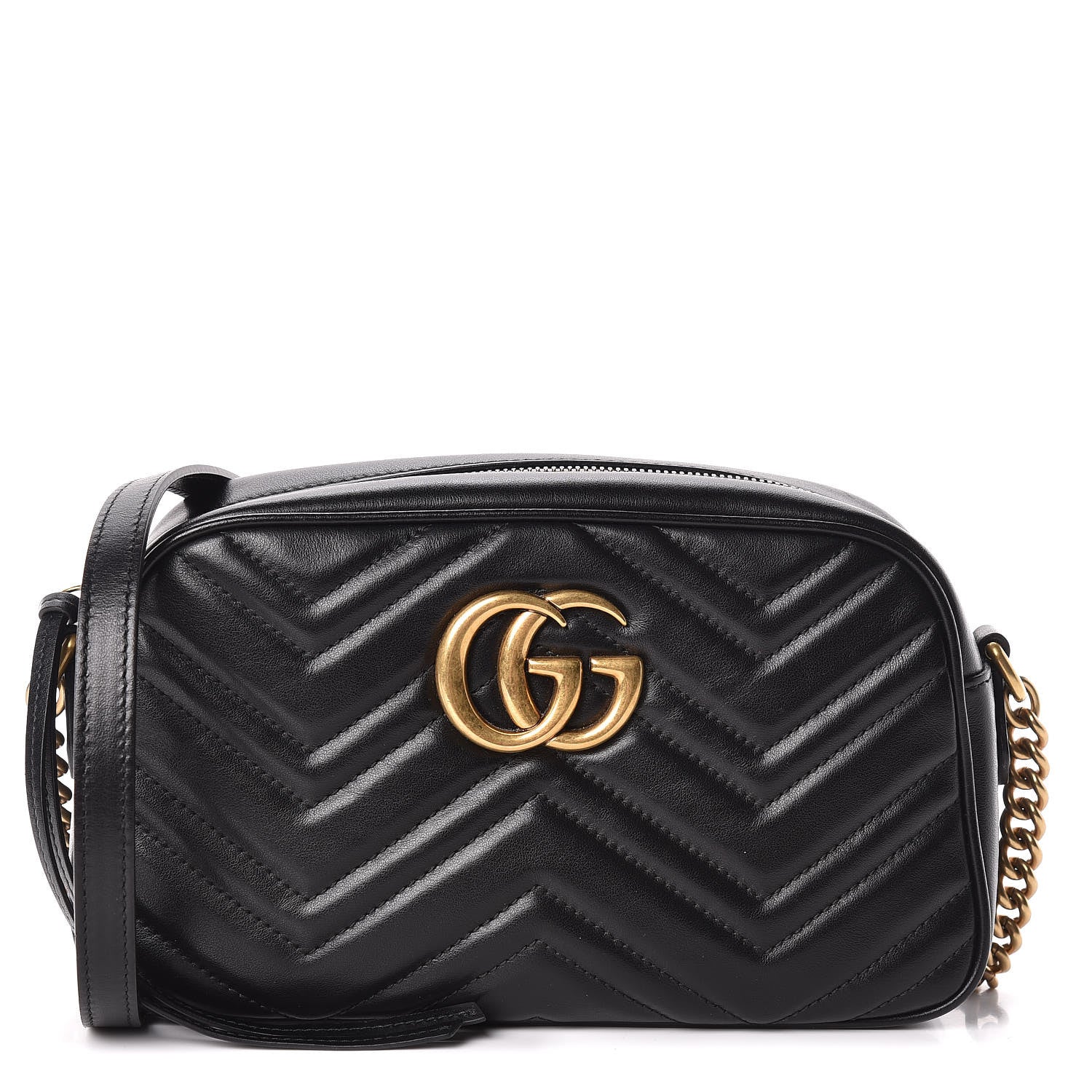 Gucci Calfskin Matelasse Small GG Marmont Chain Shoulder Bag Black 1 of 10