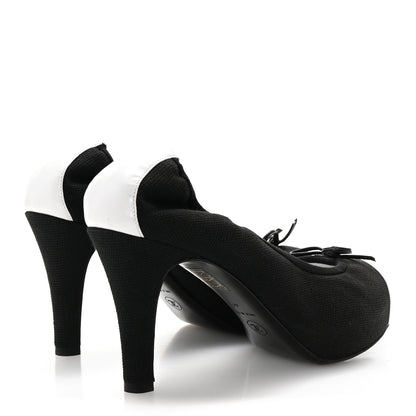 Chanel Canvas Calfskin Cap Toe Bow CC Pumps 40 Black White 5 of 8