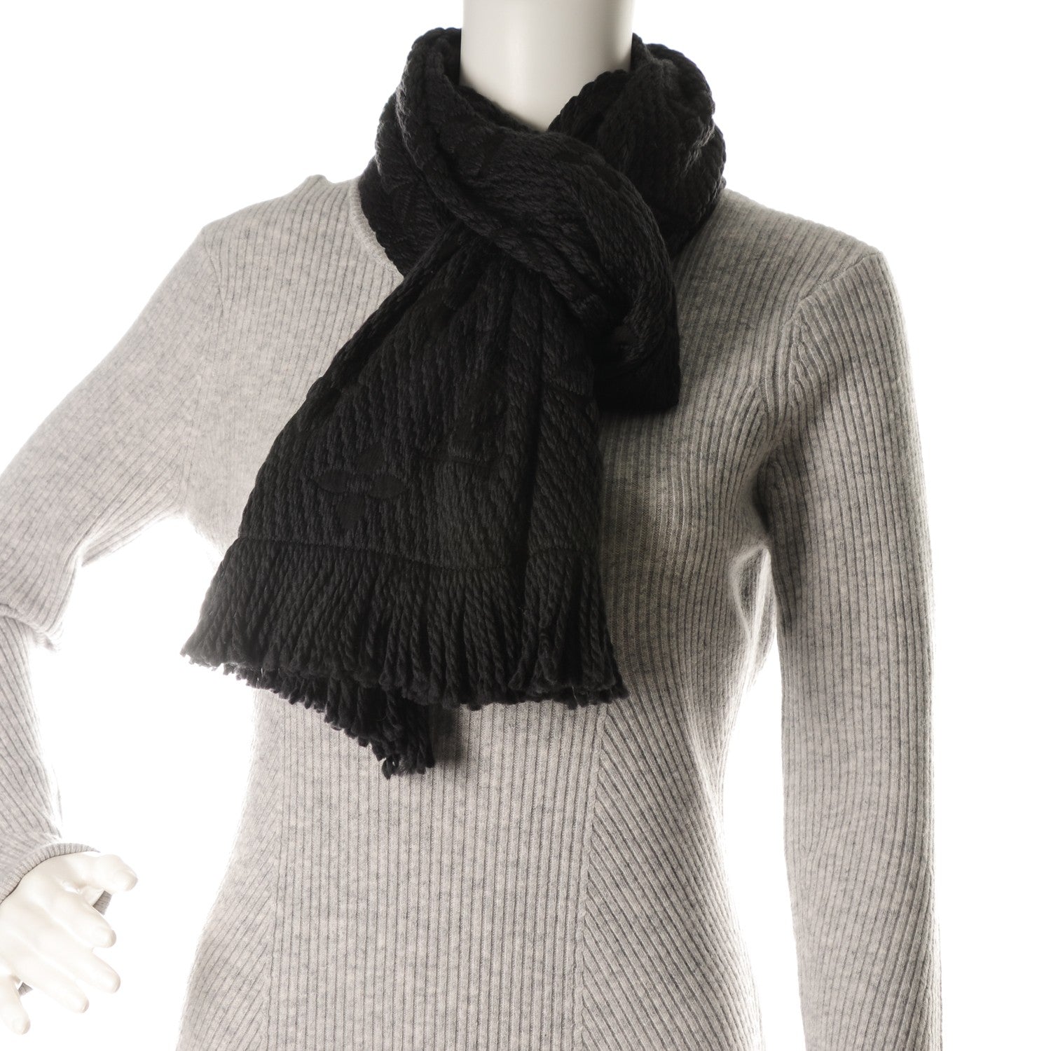 Louis Vuitton Wool Silk Logomania Scarf Charcoal Grey 2 of 4