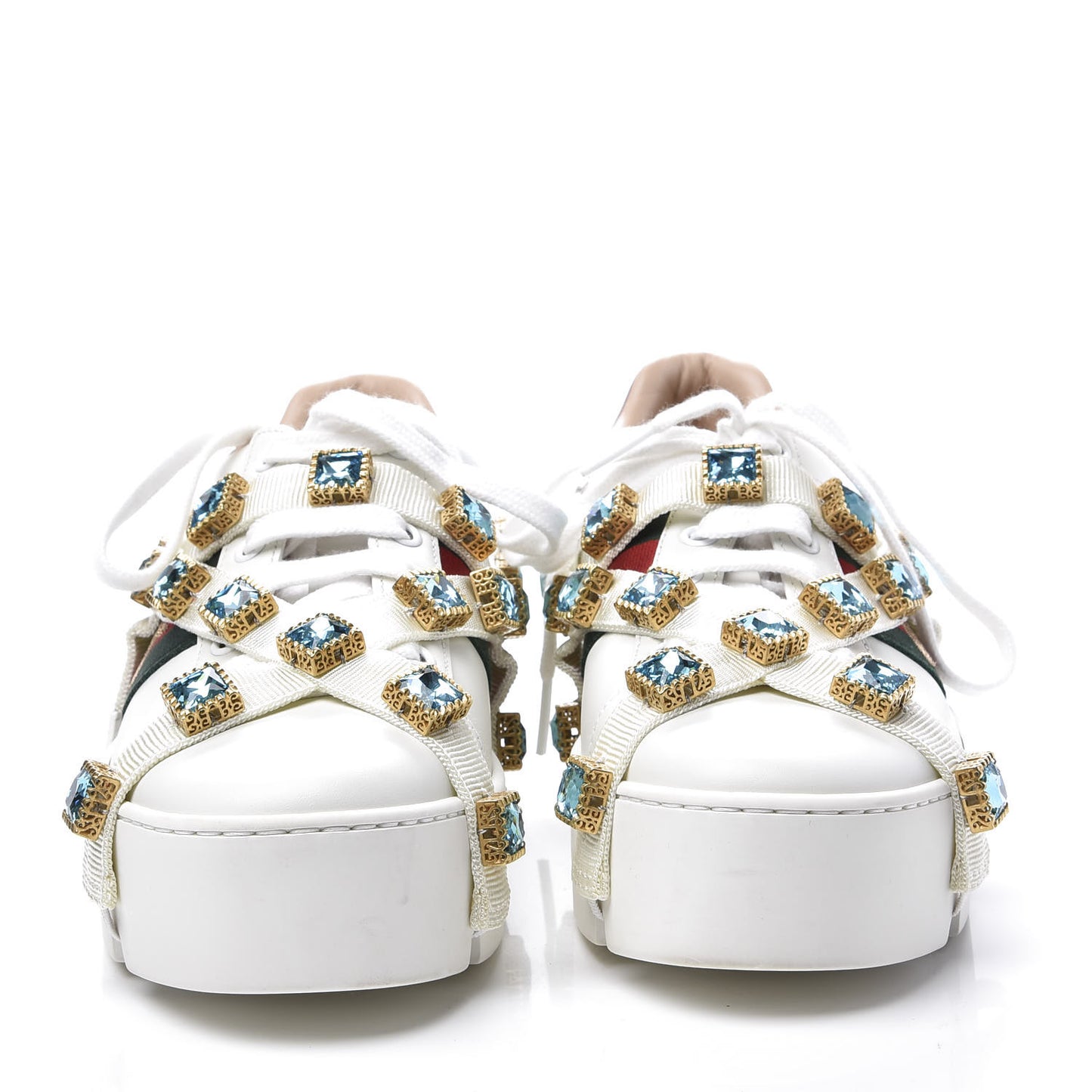 Calfskin Removable Crystals Bee Embroidered Ace Platform Sneakers 36 White