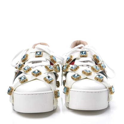 Gucci Calfskin Removable Crystals Bee Embroidered Ace Platform Sneakers 36 White 3 of 11