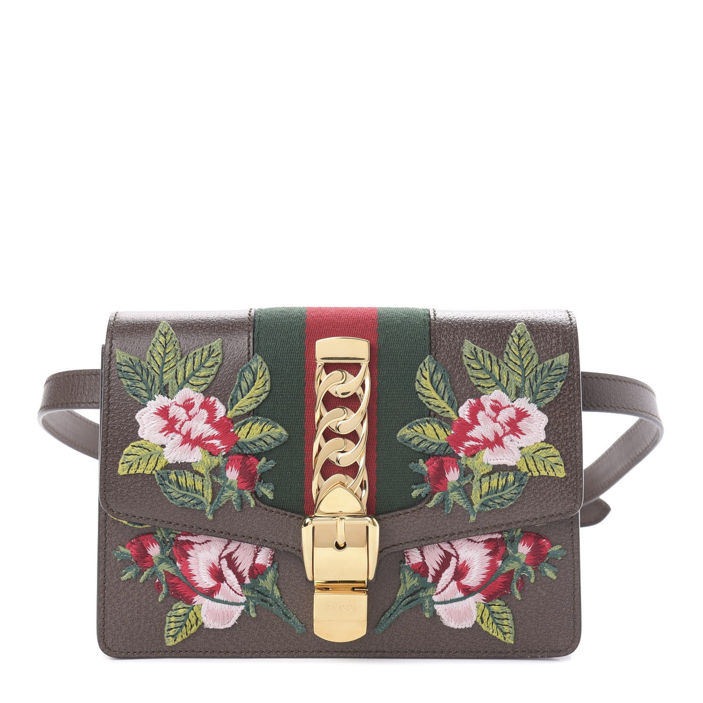 Calfskin Embroidered Sylvie Belt Bag Brown