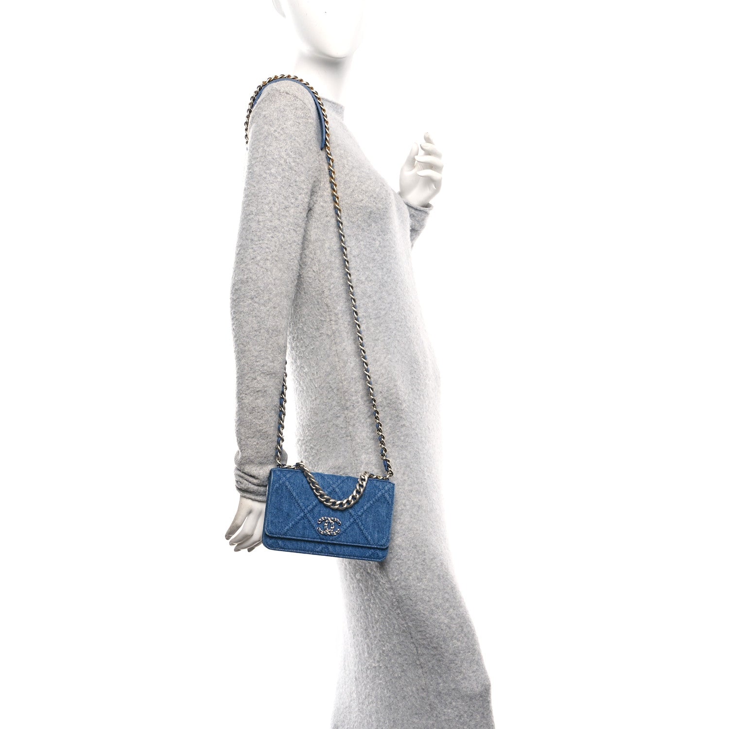 Chanel Denim Quilted Chanel 19 Wallet On Chain WOC Blue 2 of 12