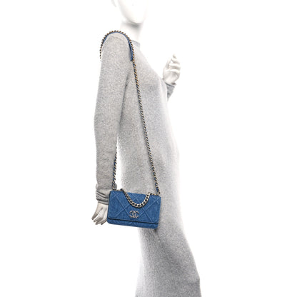 Chanel Denim Quilted Chanel 19 Wallet On Chain WOC Blue 2 of 12
