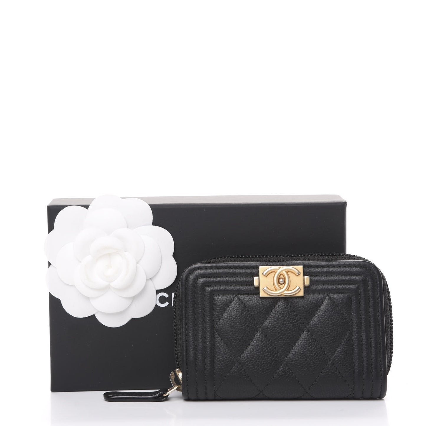 Caviar Quilted Boy Zip Around Coin Purse Wallet