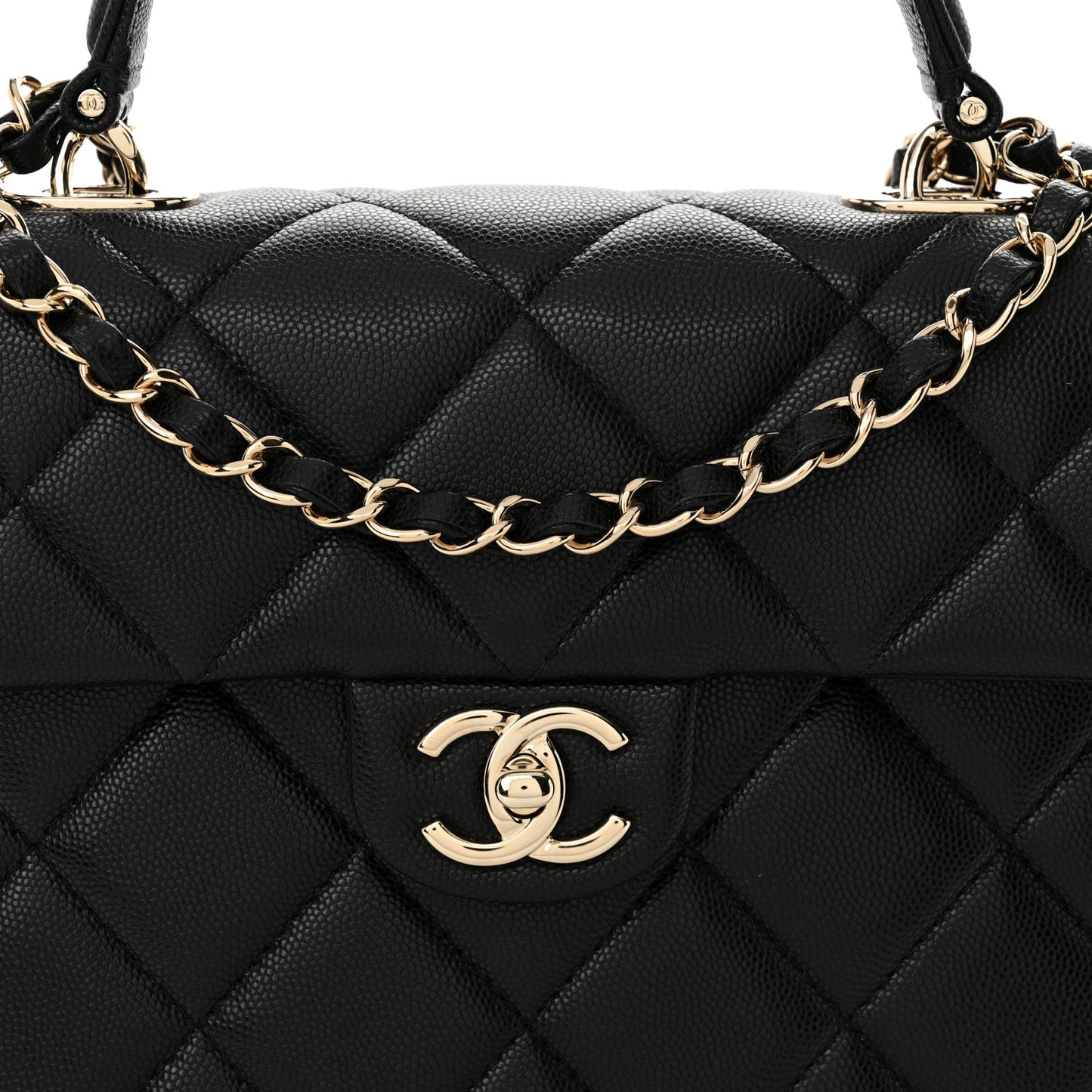Caviar Quilted Medium Retro Twist Top Handle Flap Black