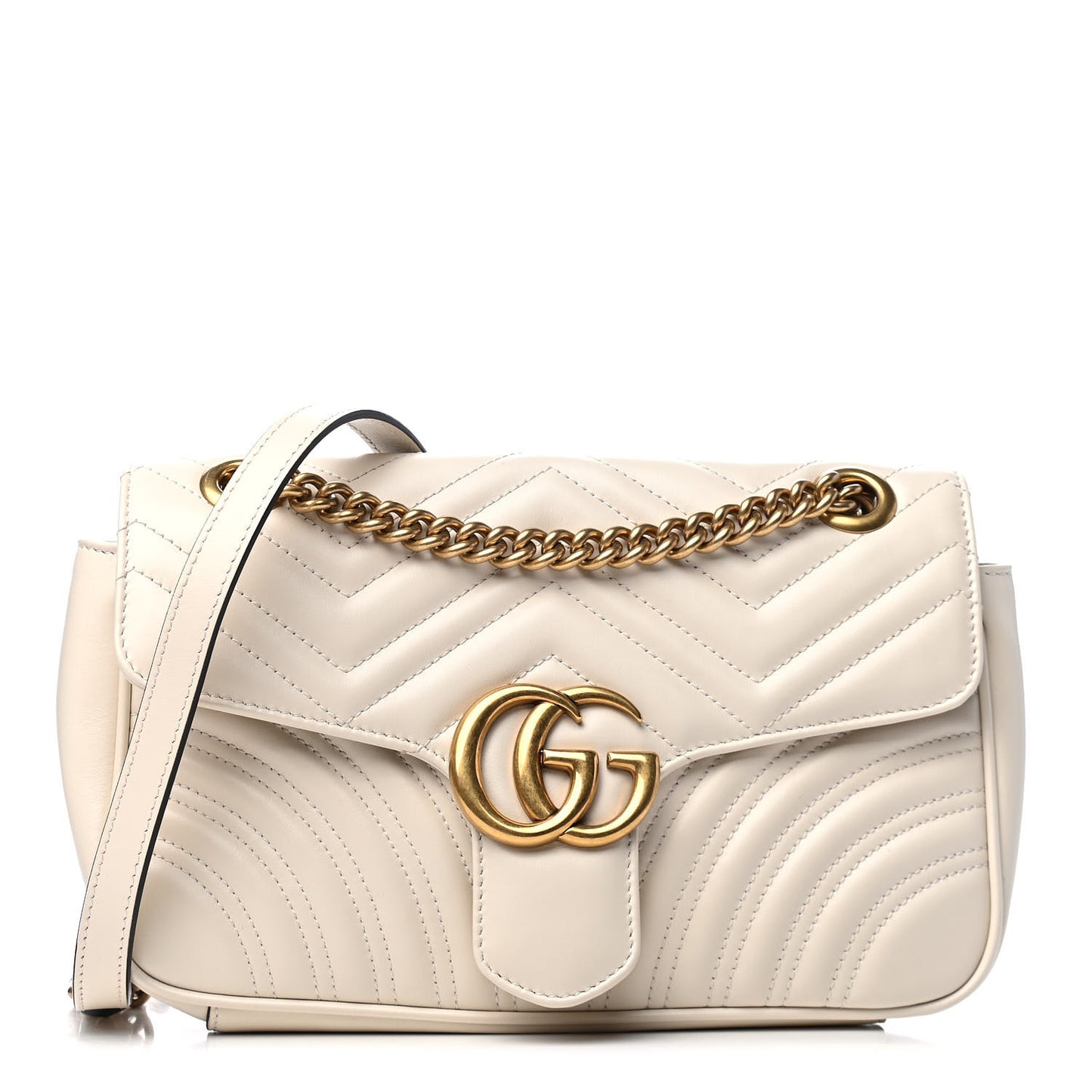 Calfskin Matelasse Small GG Marmont Shoulder Bag White