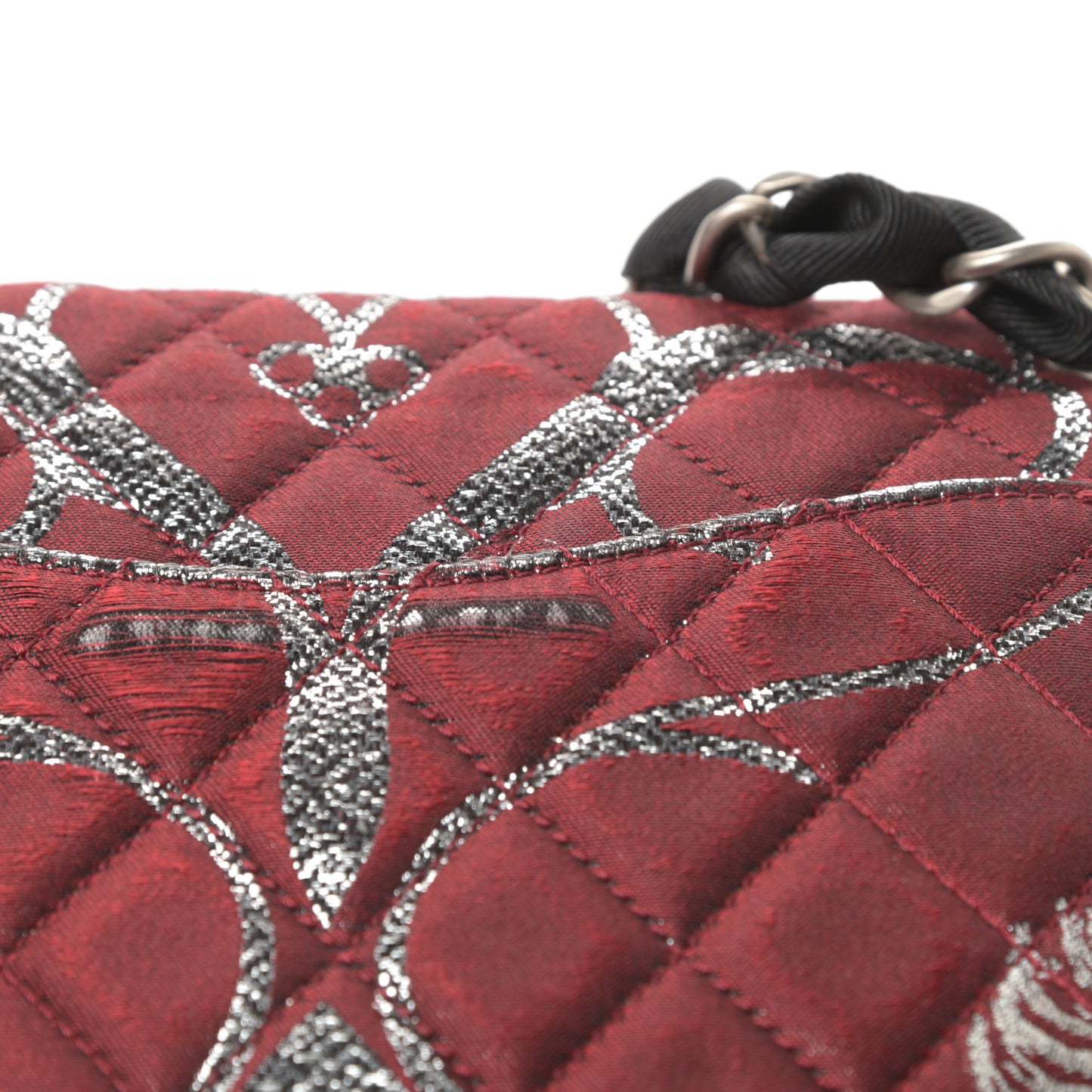 Metallic Brocade Quilted Medium Double Flap Rouge Argent