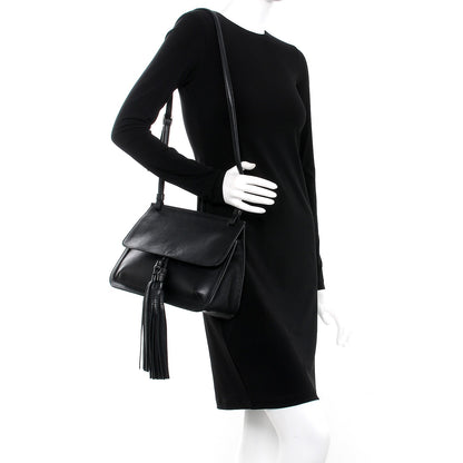 Gucci Pebbled Calfskin Medium Bamboo Daily Flap Shoulder Bag Black 2 of 7