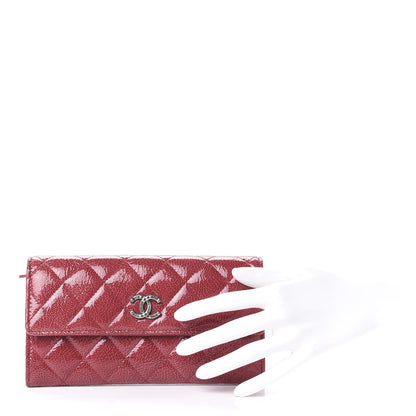Chanel Distressed Patent Calfskin Quilted Large Flap Wallet Dark Pink 2 of 11
