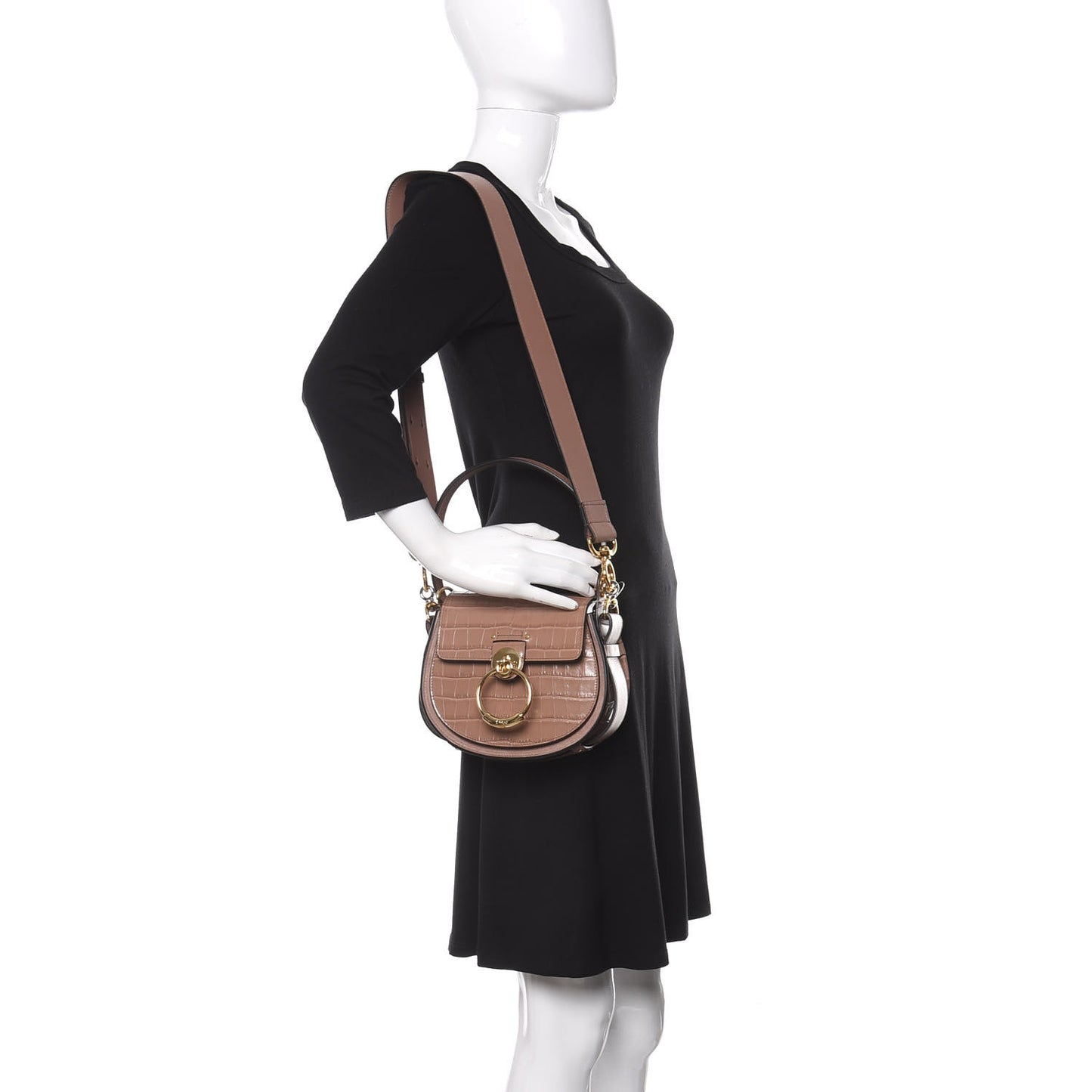 Calfskin Crocodile Embossed Small Tess Bag Woodrose