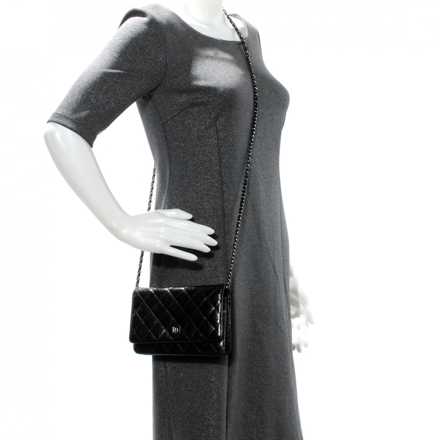 Chanel Glazed Calfskin Reissue Wallet On Chain WOC Black 2 of 9