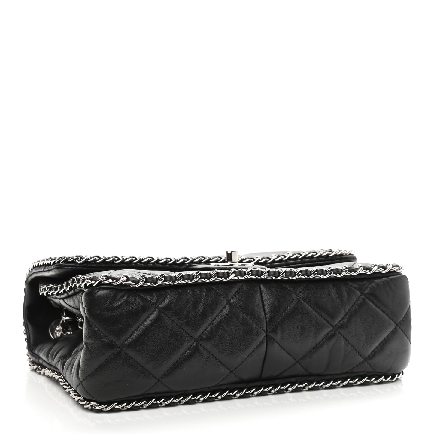 Crumpled Calfskin Medium Chain All Over Flap Black