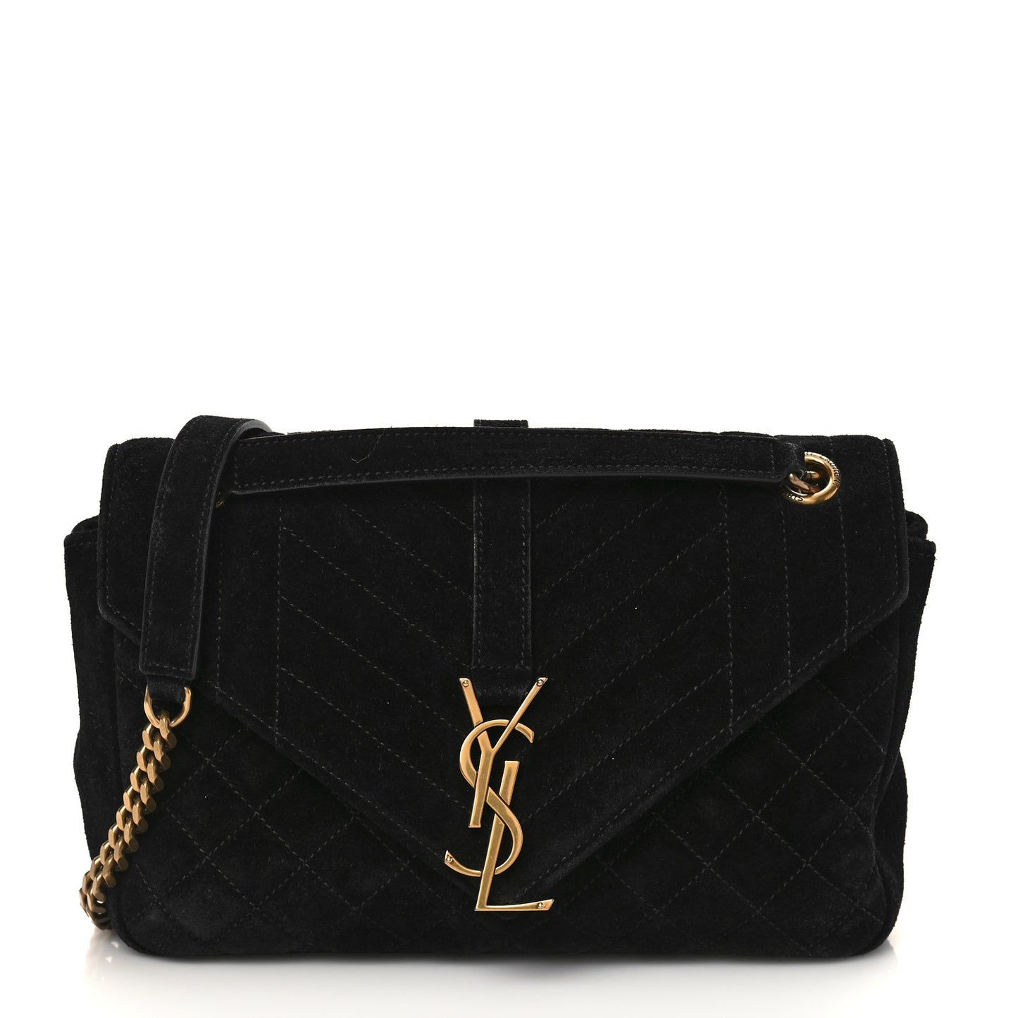 Suede Tri-Quilt Monogram Medium College Bag Black