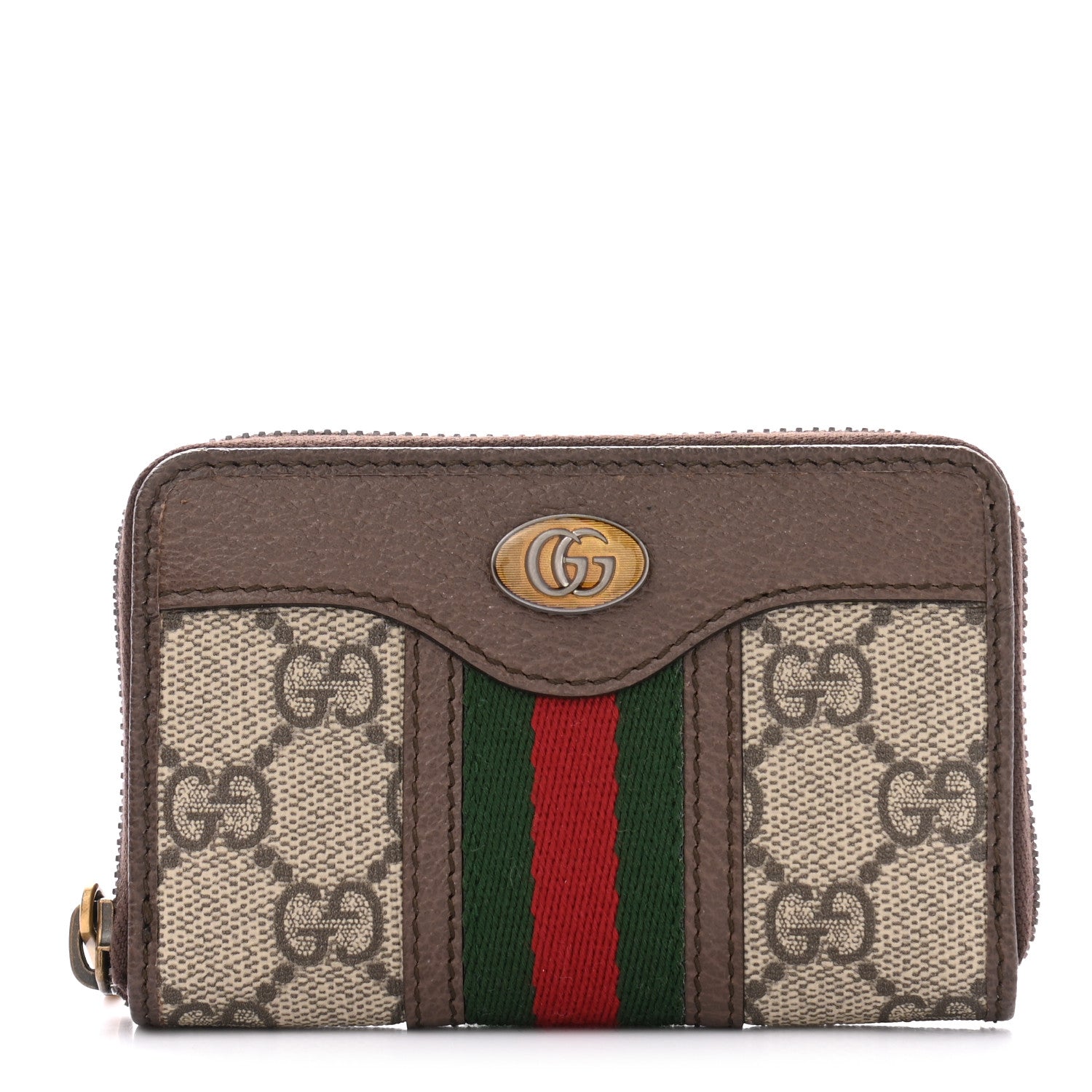 Gucci GG Supreme Web Ophidia Zip Around Card Case Brown 1 of 7