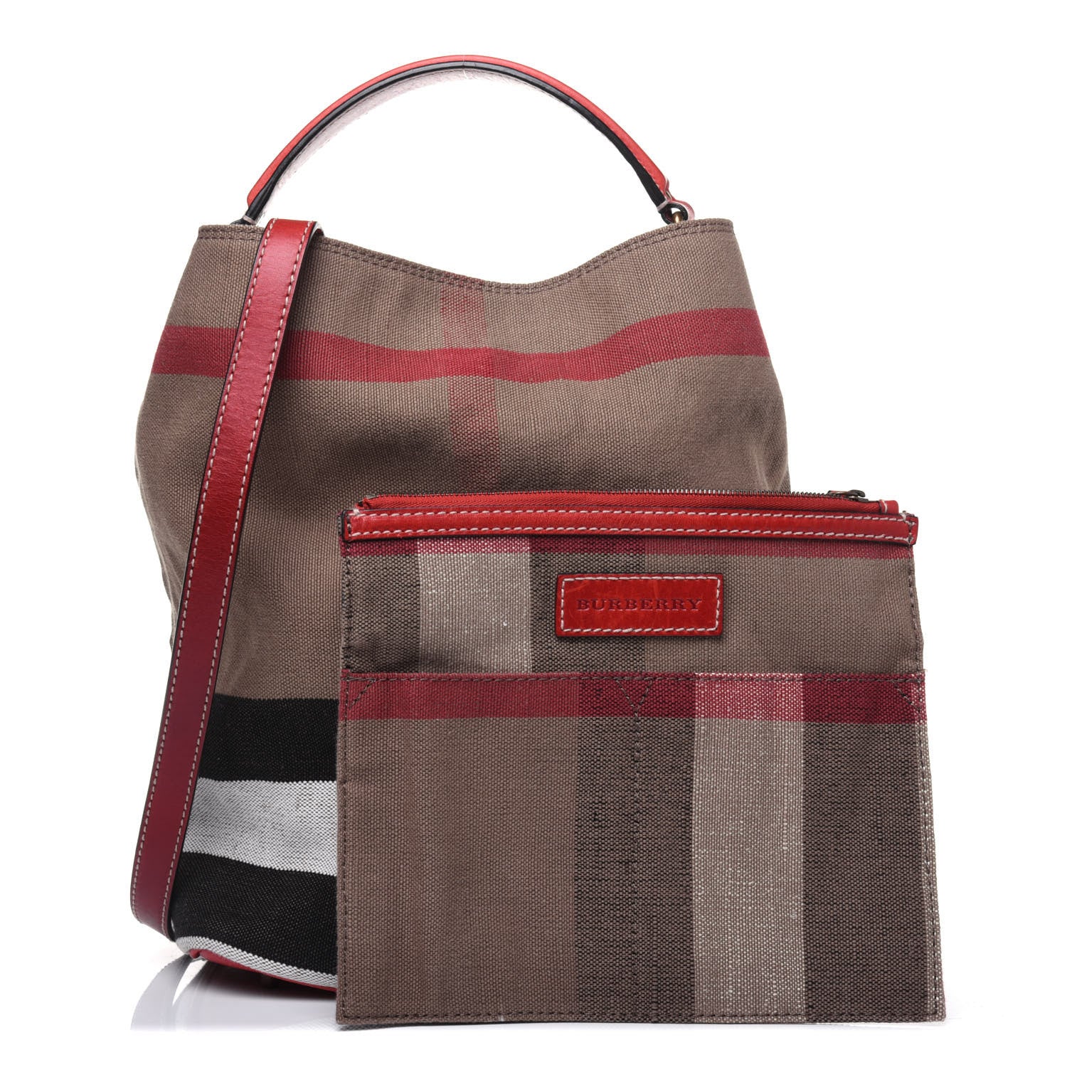 Burberry Canvas Mega Check Medium Ashby Hobo Cadmium Red 4 of 27
