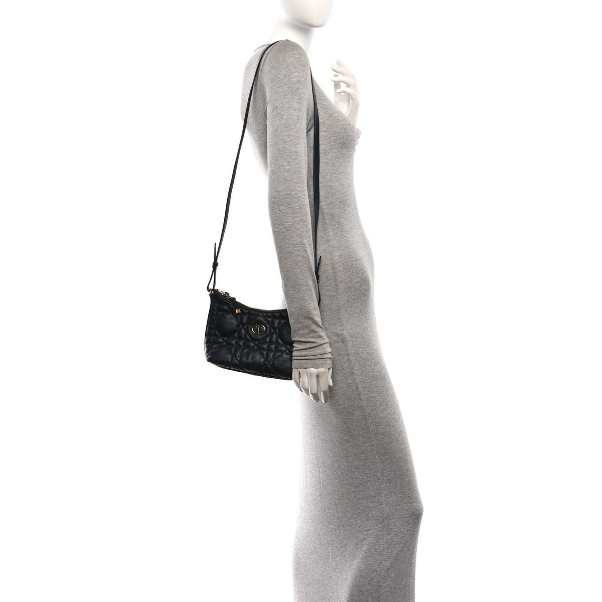 Christian Dior Calfskin Macrocannage Miss Caro Diorling Mini Bag with Chain Black 2 of 10